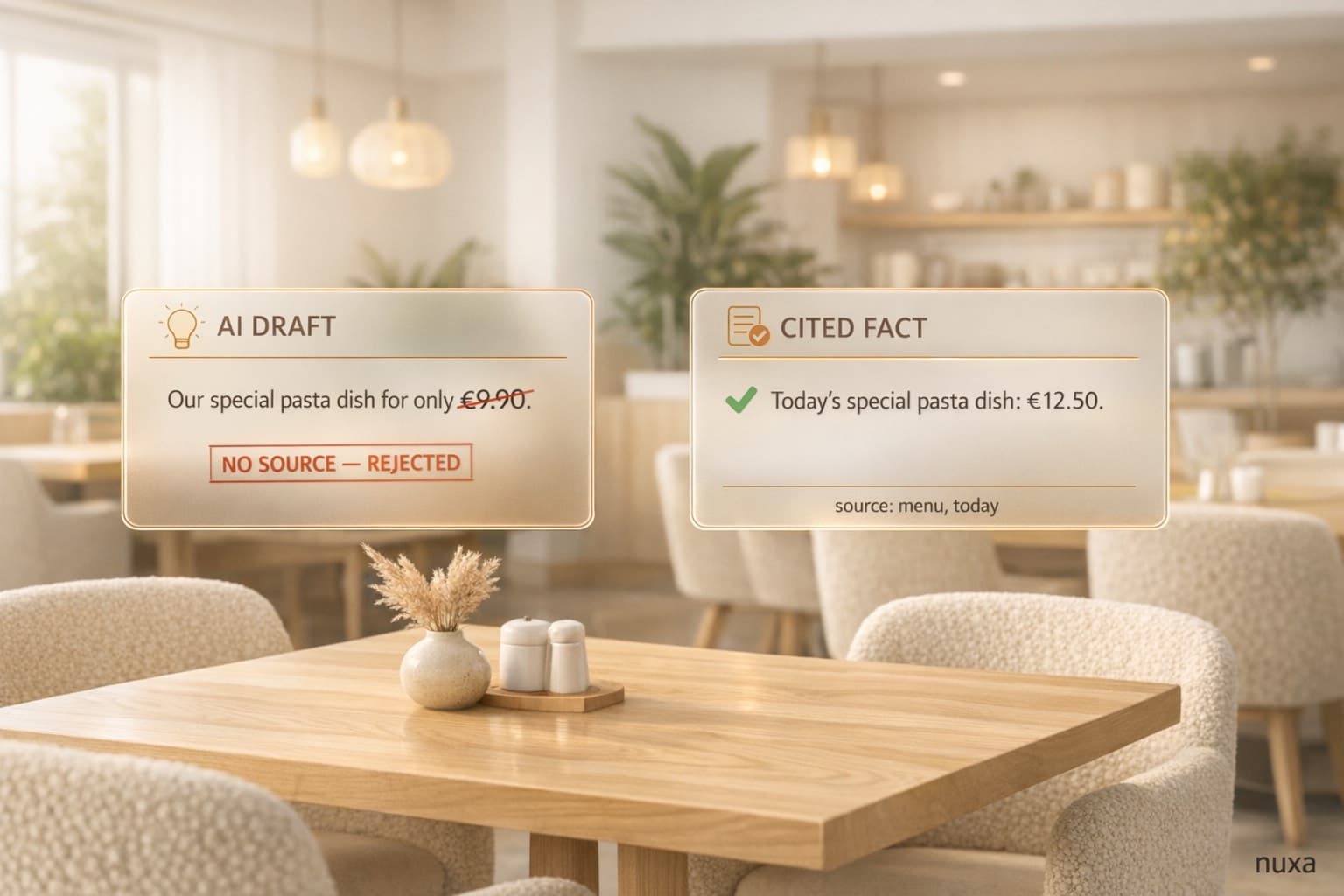 Why your AI assistant lies about your menu — and how cite-or-die fixes it — AI Operations insight by Nuxa